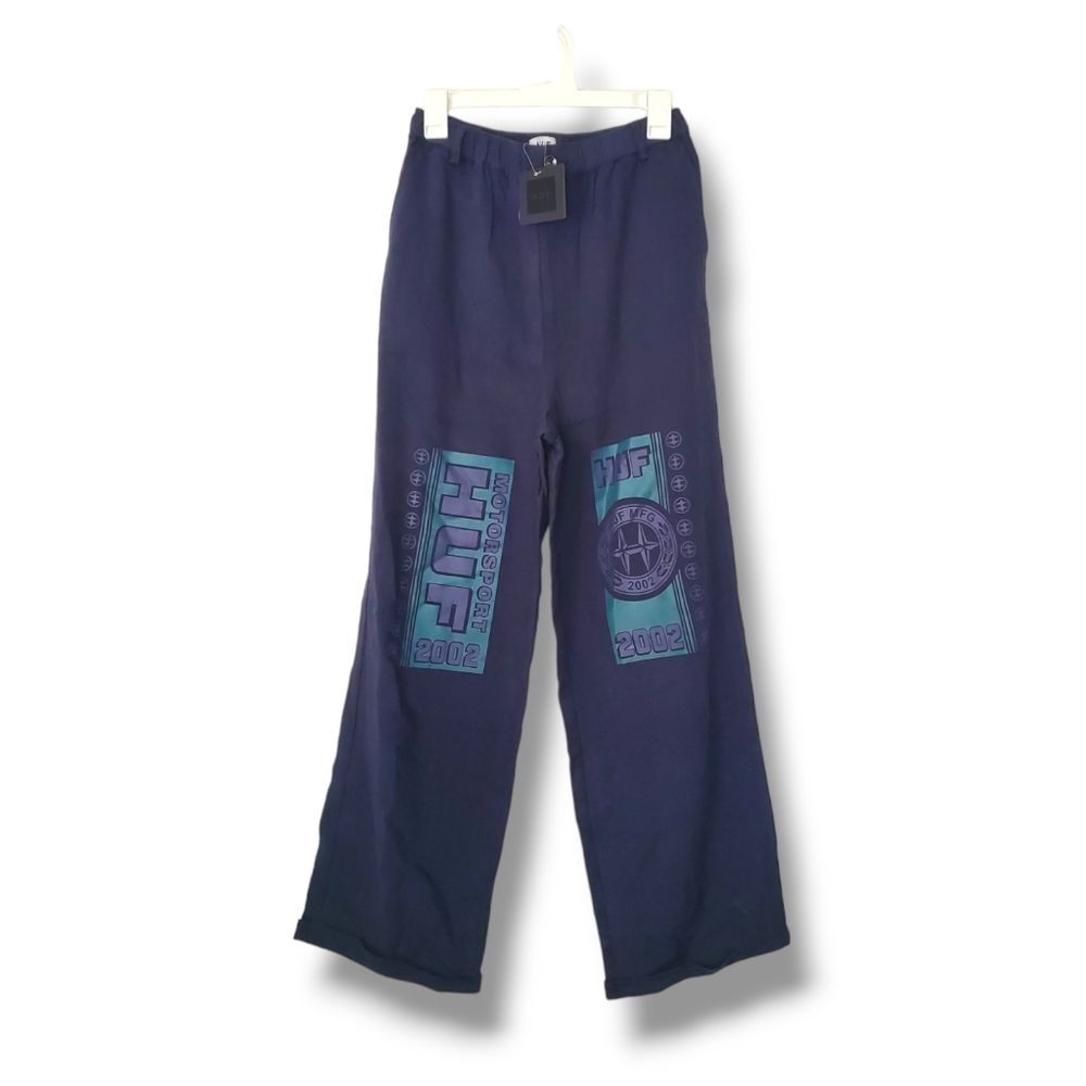 NWT Huf Lightweight Baggy Graphic Logo Pants in Indigo Sz S